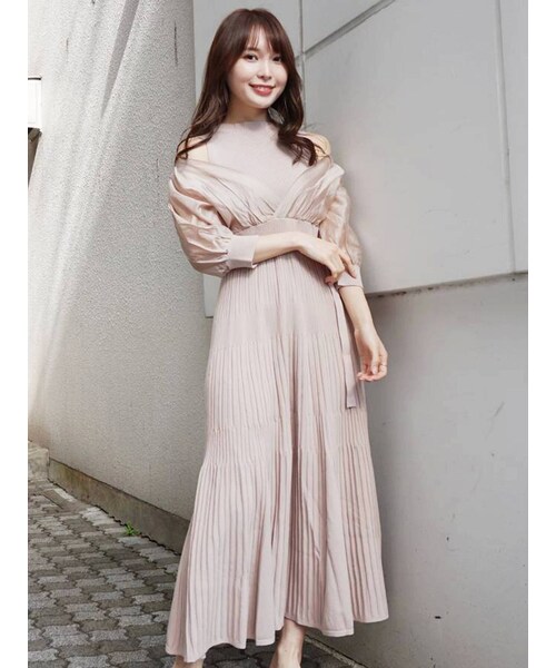 MERCURYDUO（マーキュリーデュオ）の「異素材ドッキングフレアニットワンピース（ワンピース・レディース・アイボリー/ベビーピンク/パープル・S/M）」の6枚目の写真