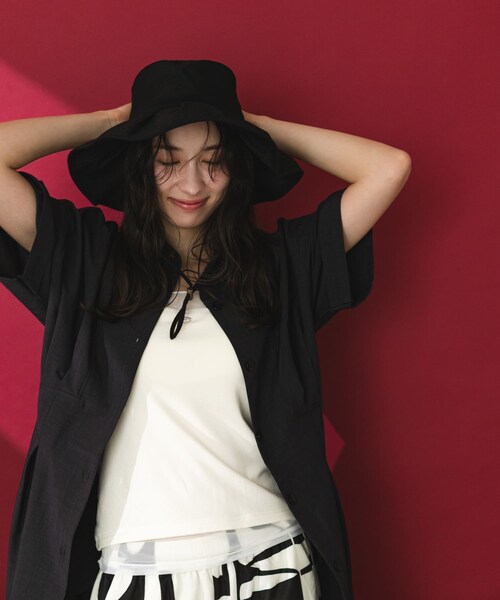 SENSE OF PLACE by URBAN RESEARCH（センスオブプレイスバイアーバンリサーチ）の「ジュートライクフリルハット（ハット・レディース・BLACK/BEIGE/BLK×WHT・One）」の6枚目の写真