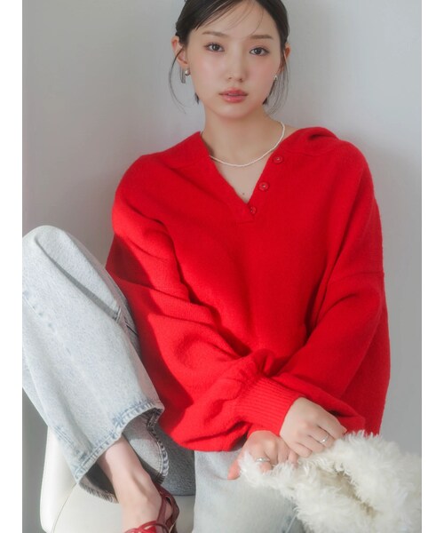 dazzlin（ダズリン）の「【吉田朱里】リラックスニットフーディ（パーカー・レディース・オフホワイト/グレー/レッド/ベージュ・F）」の17枚目の写真