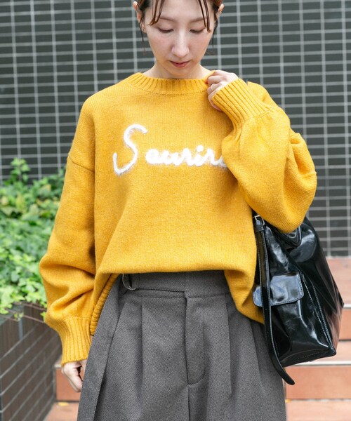 ITEMS URBANRESEARCH（アイテムズ アーバンリサーチ）の「クルーネックロゴニットプルオーバー（ニット/セーター・レディース・L.GRY/NVY/YEL・Free）」の15枚目の写真