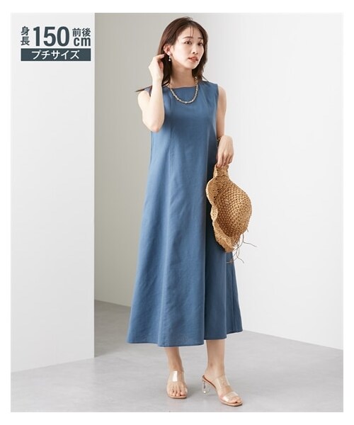 nissen（ニッセン）の「小さいサイズ　サラッと涼しげボリュームノースリーブワンピース　低身長さん・小柄女性（ワンピース・レディース・ブルー/ベージュ/キナリ/カーキ・PSS/PS/PM/PL）」の10枚目の写真