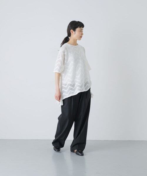 かぐれ(カグレ)の「unfil PATTERN MESH RUFFLED T-SHIRTS(Tシャツ/カットソー・レディース・OFF WHITE/BLACK・1)」の11枚目の写真