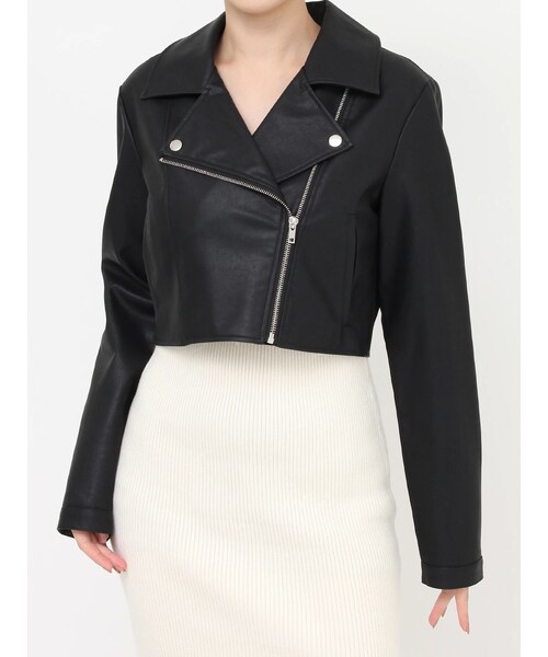 RESEXXY（リゼクシー）の「フェイクレザーライダースジャケット（ライダースジャケット・レディース・ブラック/アイボリー・S/M）」の4枚目の写真