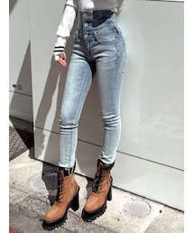 GYDA | ハイウエストボタン スキニーデニムパンツ(デニムパンツ)