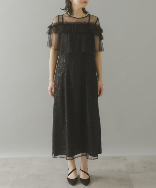 URBAN RESEARCH ROSSO（アーバンリサーチロッソ）の「kaene　フリルチュールドッキングドレス（ワンピース・レディース・Salmonpink/black・36）」の10枚目の写真