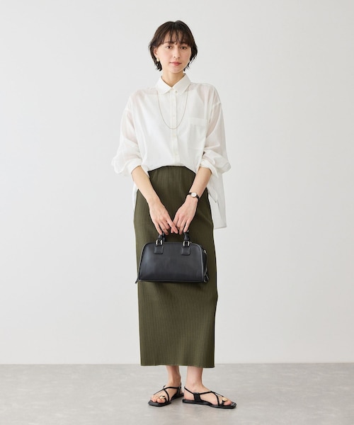 ROPE' PICNIC(ロペピクニック)の「お着軽シャツシリーズ 無地・ストライプ 2WAYシアーブラウス/接触冷感・通気性(シャツ/ブラウス・レディース・ホワイト/ネイビー/ブルー/ブルー系/ピンク/イエロー/ラベンダー/ダークブラウン/サックス/オレンジ・F)」の13枚目の写真