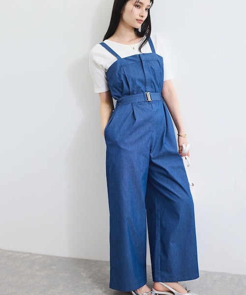 VIS（ビス）の「ベルト付きベアサロペット（サロペット/オーバーオール・レディース・ブラック系/ブルー・F）」の5枚目の写真