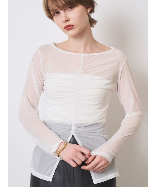 ELENDEEK(エレンディーク)の「GATHER SHEER CS(Tシャツ/カットソー・レディース・オフホワイト/ブラック/イエロー/ブラウン・F)」の3枚目の写真