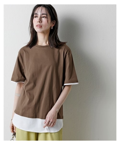 nissen（ニッセン）の「綿１００％汗染みしにくい５分袖重ね着風チュニック＜大きいサイズ有＞（チュニック・レディース・黒系/ネイビー系/モスカーキ系/トープ系/杢グレー系・S/M/L/LL/3L/4L/5L/6L/8L/10L）」の6枚目の写真