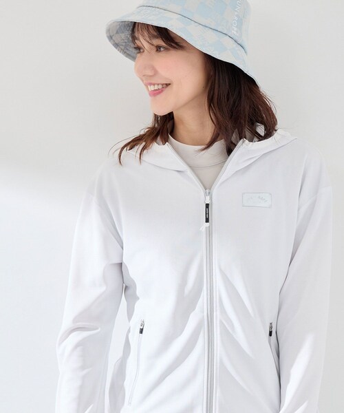 ROPE'（ロペ）の「【UV】【吸水速乾】エコカノコ配色使い長袖パーカー（パーカー・レディース・ブラック/ホワイト/ライトグリーン・L/M/S）」の3枚目の写真