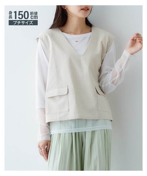 nissen（ニッセン）の「小さいサイズ　麻混Vネックベスト　低身長さん・小柄女性（ジャケット/アウター・レディース・キナリ/黒・P1(PSS・PS)/P2(PM・PL)）」の5枚目の写真