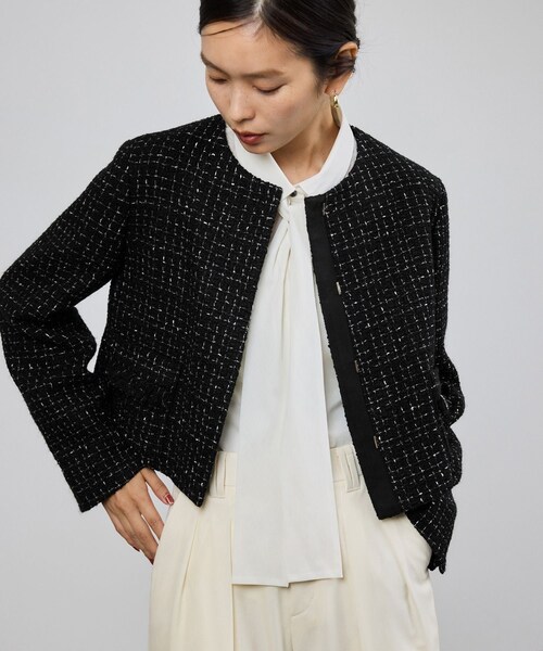 ROPE'（ロペ）の「ツイードジャケット（ノーカラージャケット・レディース・ブラック/ホワイト・36/38）」の20枚目の写真