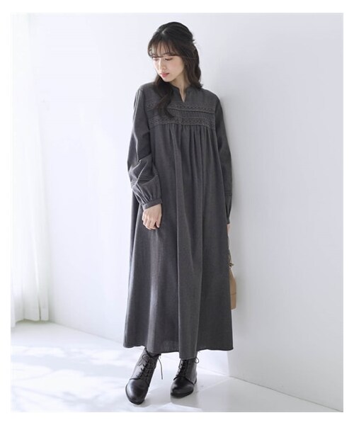 nissen（ニッセン）の「レースピンタックワンピース【Otona Purete】（ワンピース・レディース・ネイビー/グレー・M/L/LL/3L/4L/5L/6L）」の3枚目の写真