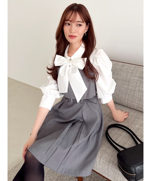 dazzlin（ダズリン）の「2WAYボウタイレイヤードミニワンピース（ワンピース・レディース・ダークグレー/チャコールグレー/ネイビー/ベージュ・S/M）」の8枚目の写真