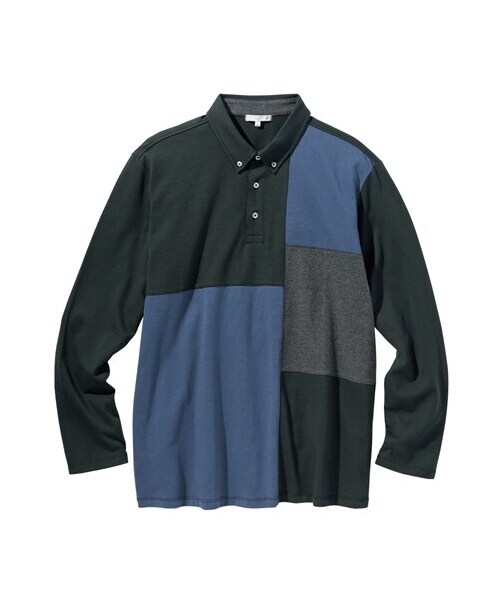 nissen（ニッセン）の「綿１００％切替ボタンダウン長袖ポロシャツ（お腹ゆったり）（消臭テープ付）（ポロシャツ・メンズ・黒系/杢チャコール系・M/L/LL/3L/4L/5L/6L/8L/10L）」の6枚目の写真