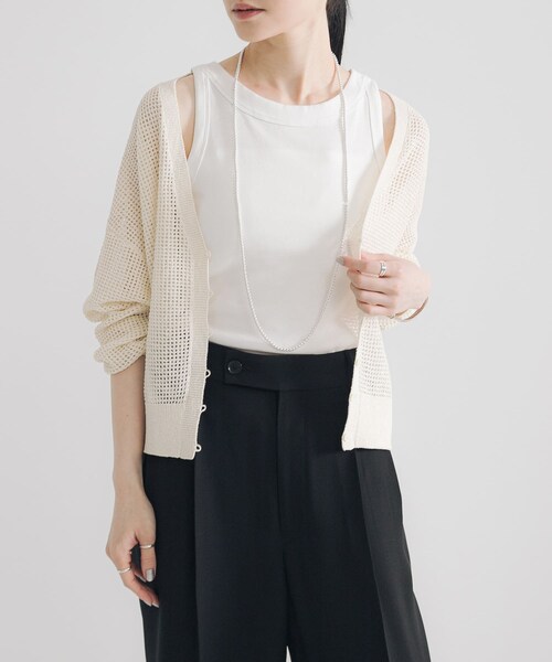 URBAN RESEARCH（アーバンリサーチ）の「ブークレメッシュニットカーディガン（カーディガン/ボレロ・レディース・M.BLACK/OFF/BLACK・FREE）」の6枚目の写真