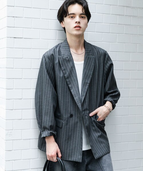 SENSE OF PLACE by URBAN RESEARCH（センスオブプレイスバイアーバンリサーチ）の「『セットアップ対応』『イージーケア/速乾』リネンライクピンストライプルーズジャケット（テーラードジャケット・メンズ・GRAY/BEIGE・M/L）」の8枚目の写真