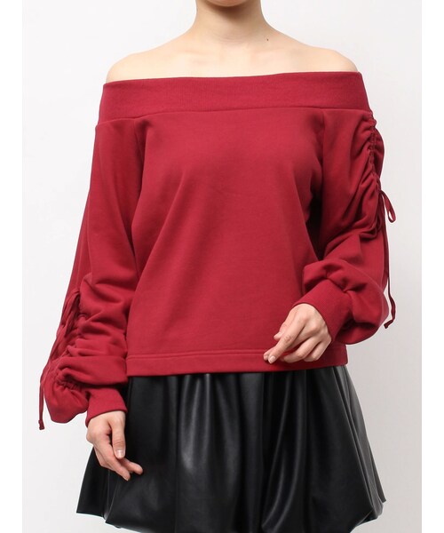 CALNAMUR（カルナムール）の「2WAY オフショルリボンスウェットプルオーバー（スウェット・レディース・ブラック/レッド/ブラウン・F）」の13枚目の写真