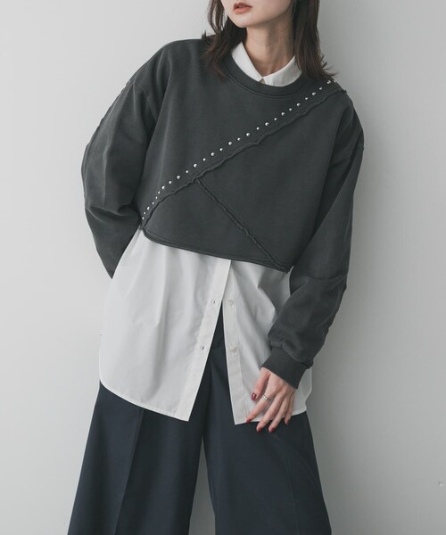 SENSE OF PLACE by URBAN RESEARCH（センスオブプレイスバイアーバンリサーチ）の「スタッズピグメントカットトップ（スウェット・レディース・CHARCOAL/IVORY/BROWN・One）」の2枚目の写真