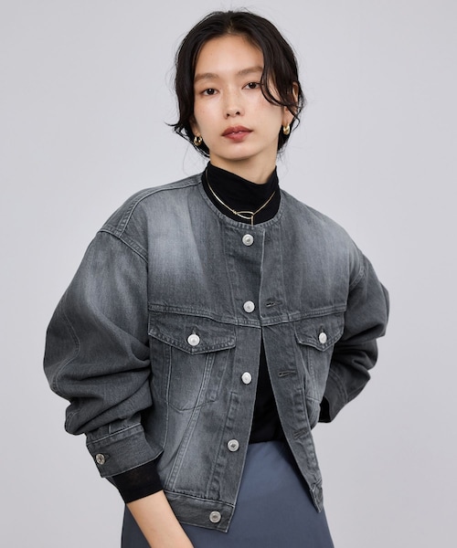 ROPE'(ロペ)の「岡山デニム別注ノーカラージャケット/イージーケア(ノーカラージャケット・レディース・グレー/ネイビー/ブルー・F)」の12枚目の写真