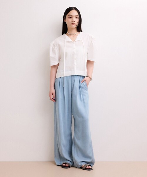 ADAM ET ROPE'（アダムエロペ）の「【WEB限定】タックスリーブブラウス（シャツ/ブラウス・レディース・ブラック/ホワイト/サックス・F）」の7枚目の写真
