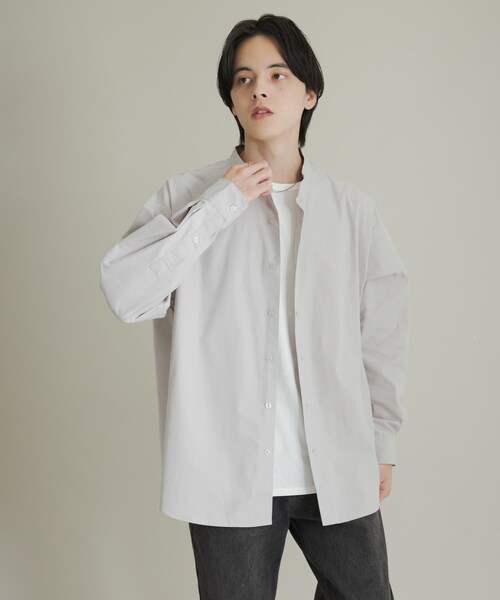 SENSE OF PLACE by URBAN RESEARCH（センスオブプレイスバイアーバンリサーチ）の「ピーチブロードバンドカラーロングスリーブシャツ（シャツ/ブラウス・メンズ・L.GRAY/CHARCOAL/L.BLUE・M/L）」の10枚目の写真