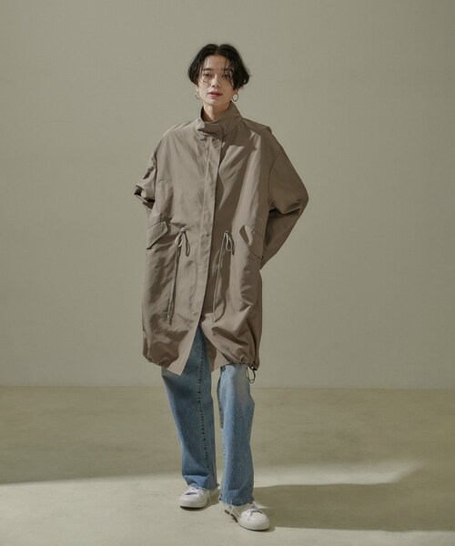 ADAM ET ROPE'（アダムエロペ）の「[24SS]ミリタリースタンドカラーコート/モッズコート【撥水加工・洗える】（ミリタリージャケット・レディース・ブラウン系/オフホワイト・F）」の10枚目の写真