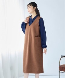 nissen | 大きいサイズ フェイクウールジャンパースカート(ワンピース)