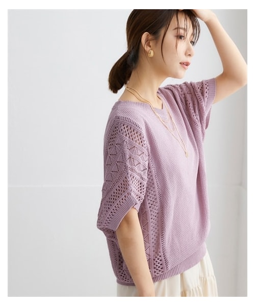 nissen（ニッセン）の「綿１００％透かし編ドルマンニット＜大きいサイズ有＞（ニット/セーター・レディース・黒/アイボリー/モカ/ラベンダーピンク/ソフトグリーン/グレージュ/テラコッタ/ピスタチオ・S/M/L/LL/3L/4L/5L/6L/8L）」の8枚目の写真