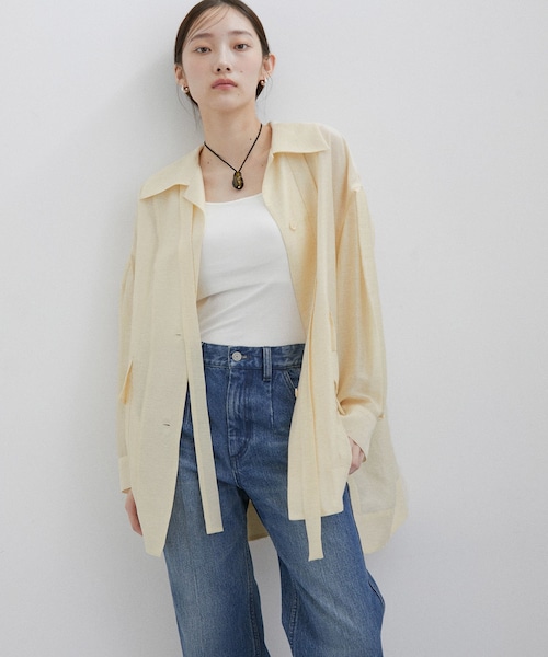 ADAM ET ROPE'（アダムエロペ）の「セルロースリネンオーバーシャツ（シャツ/ブラウス・レディース・ブラック/サックス/クリーム/ホワイト系・F）」の3枚目の写真