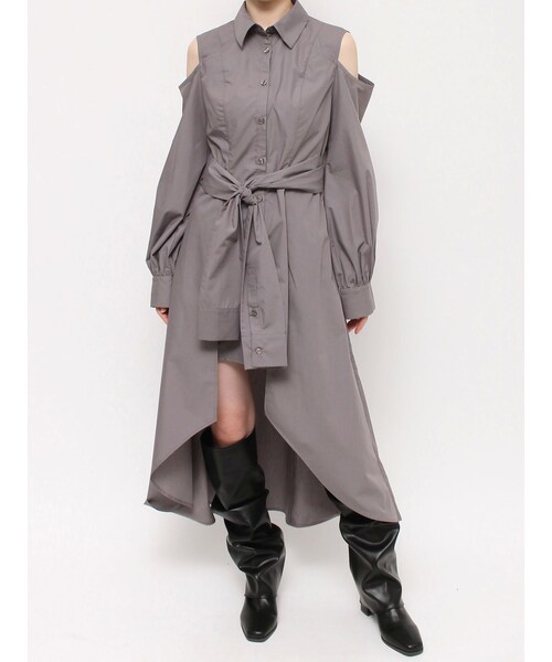 dazzlin（ダズリン）の「レイヤードヘムシャツワンピース（シャツワンピース・レディース・オフホワイト/チャコールグレー/ネイビー/ピンク・S/M）」の7枚目の写真