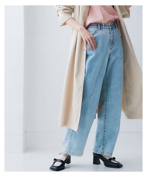 nissen（ニッセン）の「デニムワイドパンツ(股下68ｃｍ)（パンツ・レディース・ネイビーデニム/ネイビー系デニム/ライトブルー系デニム・S/M/L/LL/3L/4L/5L/6L/8L/10L）」の3枚目の写真