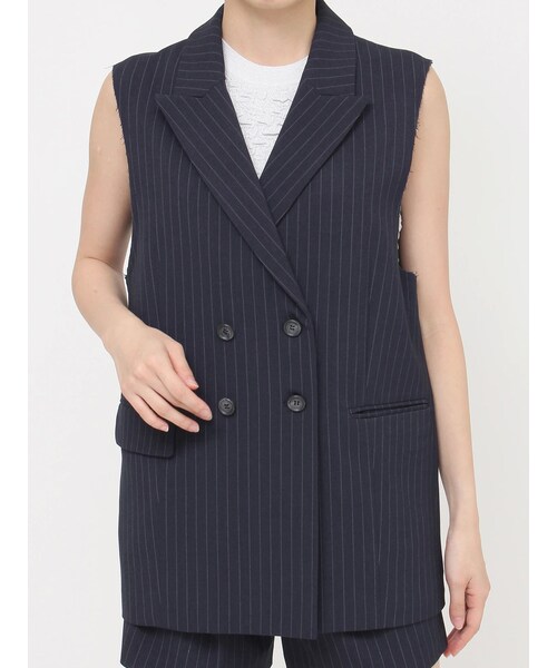 MURUA（ムルーア）の「ピークドラペルダブルミドルジレ（ベスト・レディース・グレー/ブラック/ネイビー/モカ/オレンジ・F）」の8枚目の写真