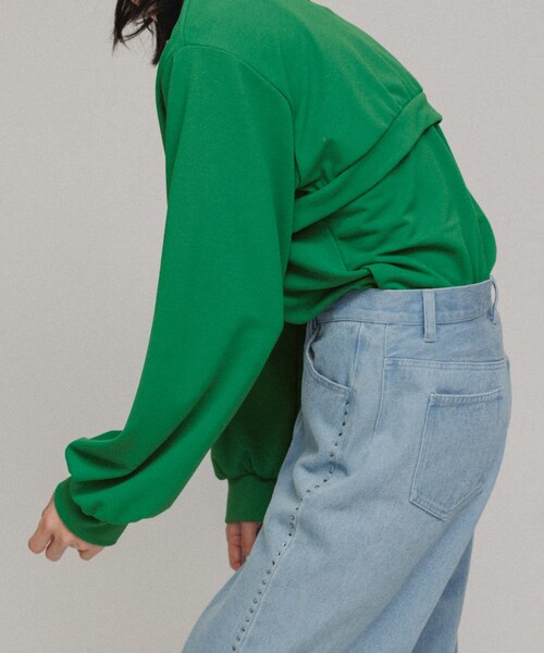 ADAM ET ROPE'（アダムエロペ）の「［TOPS］3WAY LAYERED CUT AND SEWN（アンサンブル・レディース・ブラック/ホワイト/グリーン・F）」の3枚目の写真