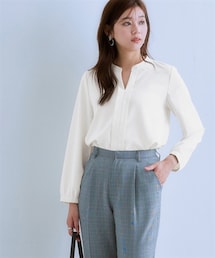 nissen | ストレッチパウダーサテンスキッパーブラウス（しわになりにくい・速乾・洗濯機OK・UVカット）<大きいサイズ有>(シャツ/ブラウス)