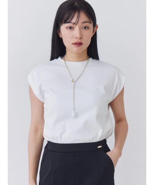 TONAL（トーナル）の「【Plax】ポリ乳酸スムースノースリカットソー（Tシャツ/カットソー・レディース・オフホワイト/ブラック/アイスブルー/ネイビー・M）」の8枚目の写真