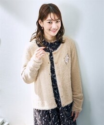 nissen | 大きいサイズ　フェザーヤーン刺しゅうニットカーディガン（OtonaSMILE）(ニット/セーター)