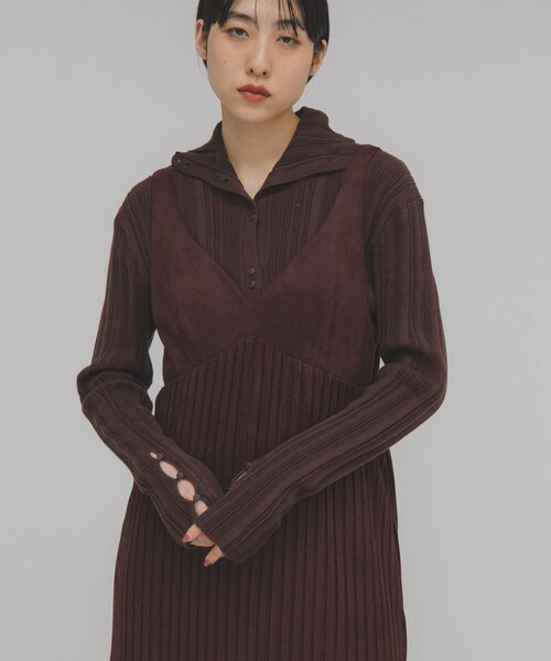 KBF（ケイビーエフ）の「ボタンアップランダムRIBニット（ニット/セーター・レディース・L.BEIGE/BROWN/CHARCOAL・One）」の14枚目の写真