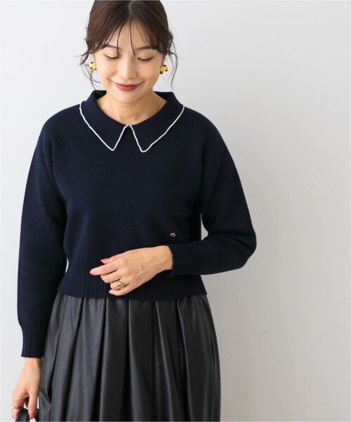 URBAN RESEARCH ROSSO（アーバンリサーチロッソ）の「F by ROSSO　コットンカシミヤ衿パールニット（ニット/セーター・レディース・OFF WHITE/GRAY/NAVY・Free）」の4枚目の写真