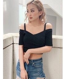 GYDA | ハーフスリーブカシュクールデザインオフショルTOPS(Tシャツ/カットソー)