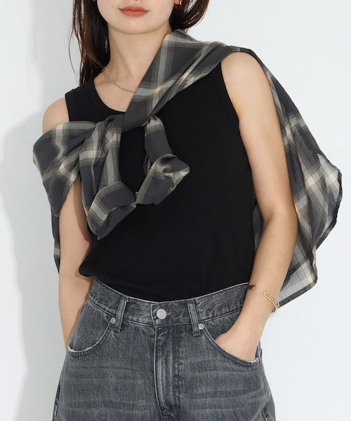 URBAN RESEARCH Sonny Label（アーバンリサーチサニーレーベル）の「フライス/ジャガードタンクトップ（タンクトップ・レディース・JQグレー/オフ/ブラック/JQブラック/レモンベージュ・FREE）」の2枚目の写真