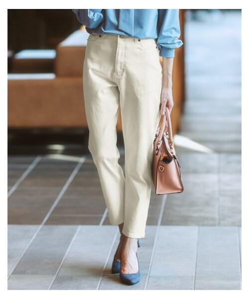 nissen（ニッセン）の「ハイライズストレッチテーパードデニムパンツ（吸汗速乾・抗菌防臭）（パンツ・レディース・ネイビー系デニム/ネイビーデニム/オフホワイト(ツイル)・S/M/L/LL）」の8枚目の写真