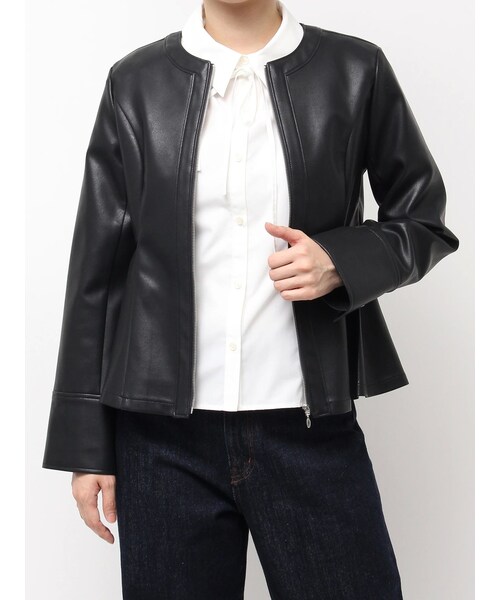 dazzlin（ダズリン）の「ウエストシェイプフェイクレザージャケット（ノーカラージャケット・レディース・ブラック/ブラウン/ベージュ・S/M）」の10枚目の写真