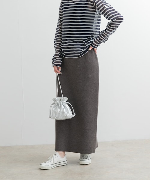 URBAN RESEARCH DOORS(アーバンリサーチドアーズ)の「リネン混ニットストレートスカート(スカート・レディース・BLACK/CHARCOAL・M)」の2枚目の写真