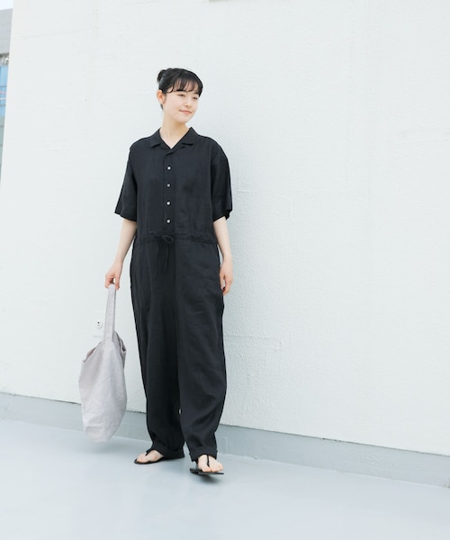 かぐれ（カグレ）の「リネンハーフスリーブオールインワン（サロペット/オーバーオール・レディース・BLACK/GREGE/CHARCOAL・FREE）」の12枚目の写真