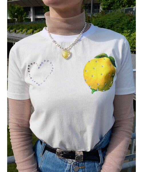 PAMEO POSE（パメオポーズ）の「Lemon & Heart T-shirts Chibi（Tシャツ/カットソー・レディース・ホワイト/ブラック/スカイブルー・S）」の12枚目の写真