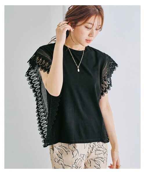 nissen（ニッセン）の「袖レースカットソートップス（Tシャツ/カットソー・レディース・オフホワイト/黒・S/M/L/LL）」の20枚目の写真