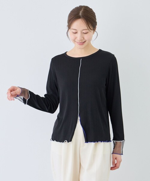 Jayro（ジャイロ）の「袖シアーメローカットソー（Tシャツ/カットソー・レディース・ブラック系/ホワイト系/ライトグリーン/ピンク・F）」の11枚目の写真