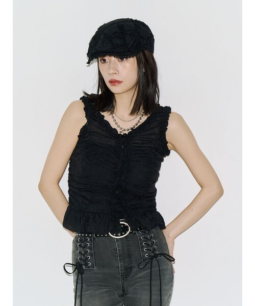 jouetie(ジュエティ)の「レースフリルトップス(Tシャツ/カットソー・レディース・アイボリー/ブラック/ブラウン・F)」の4枚目の写真