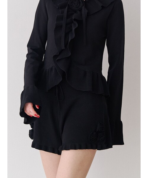 jouetie（ジュエティ）の「ローズモチーフニットショーパン【セットアップ対応】（その他パンツ・レディース・グレー/ブラック/ピンク・M）」の2枚目の写真